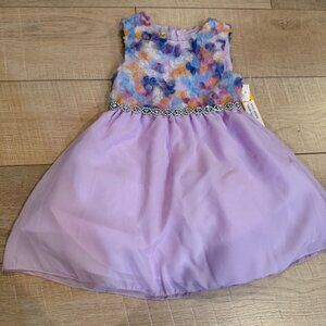 Girls 4T Purple Rose Lilac Dress With Floral Applique & Rhinestone Waistband